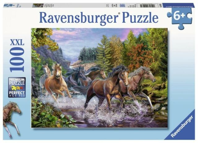 100 Piece Rushing River Horses Jigsaw Puzzle