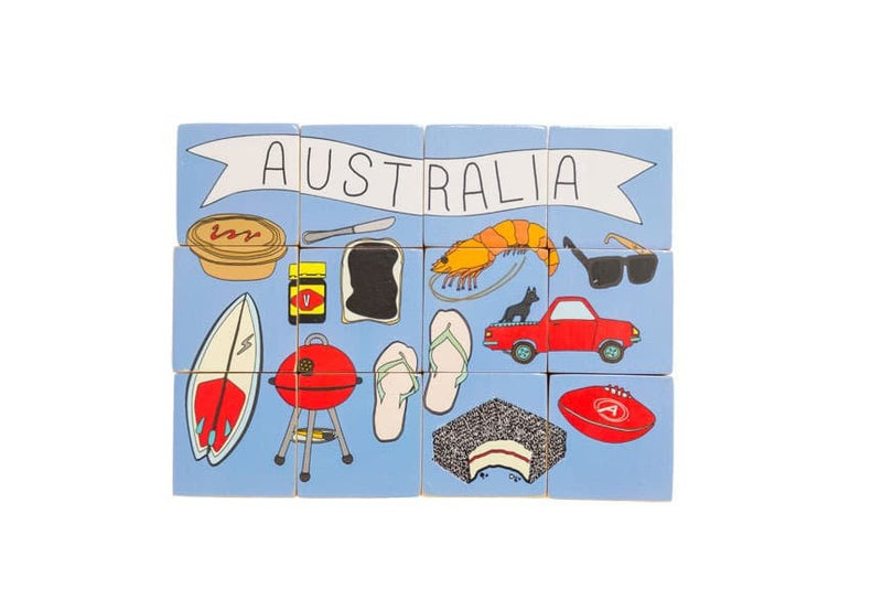 12 Piece Aussie Themed Wooden Stacking Blocks by Make Me Iconic