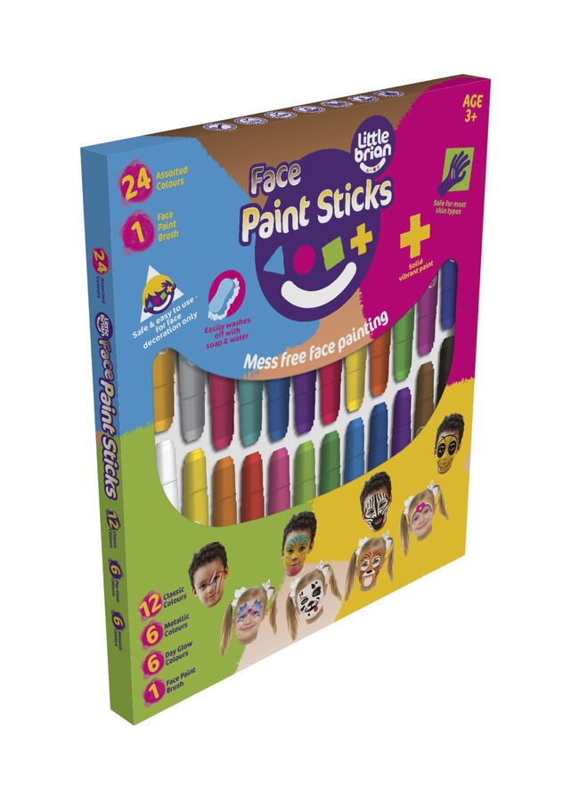 24 Pack Face Paint Sticks Assorted Colours