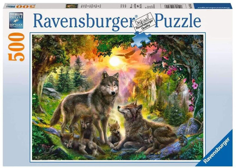 500 Piece Wolf Family in Sunshine Jigsaw Puzzle