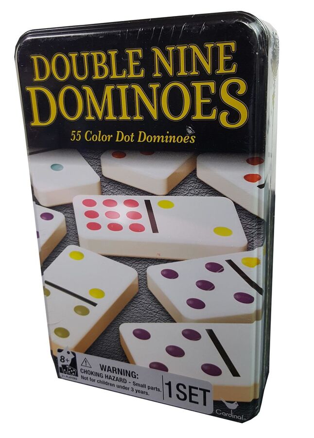Classic Double 6 Coloured Dominoes in a Tin Box