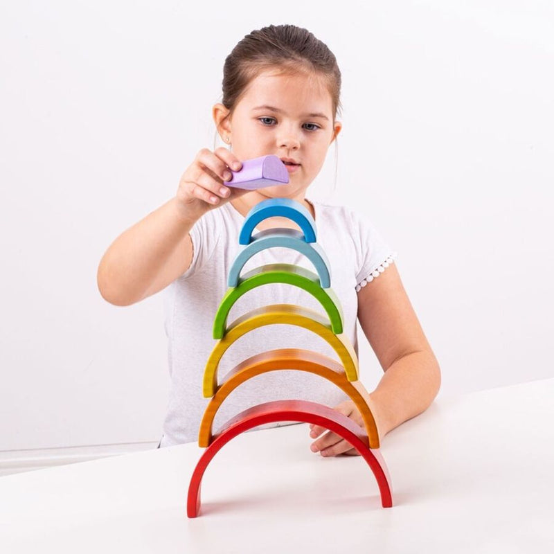 7 Rainbow Small Wooden Stacking Half Rings