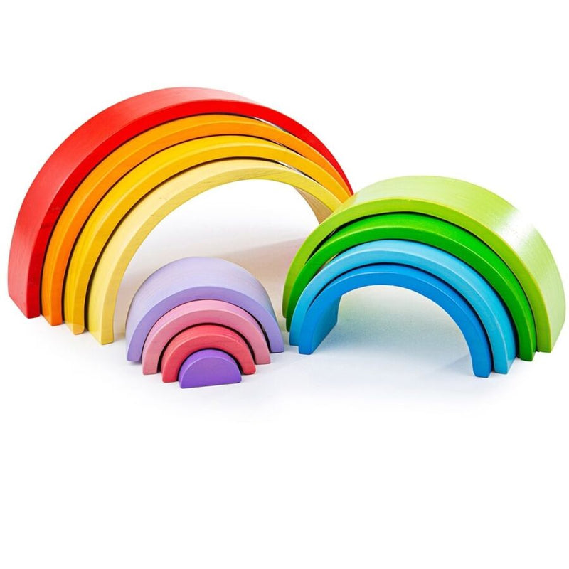 12 Rainbow Large Wooden Stacking Half Rings