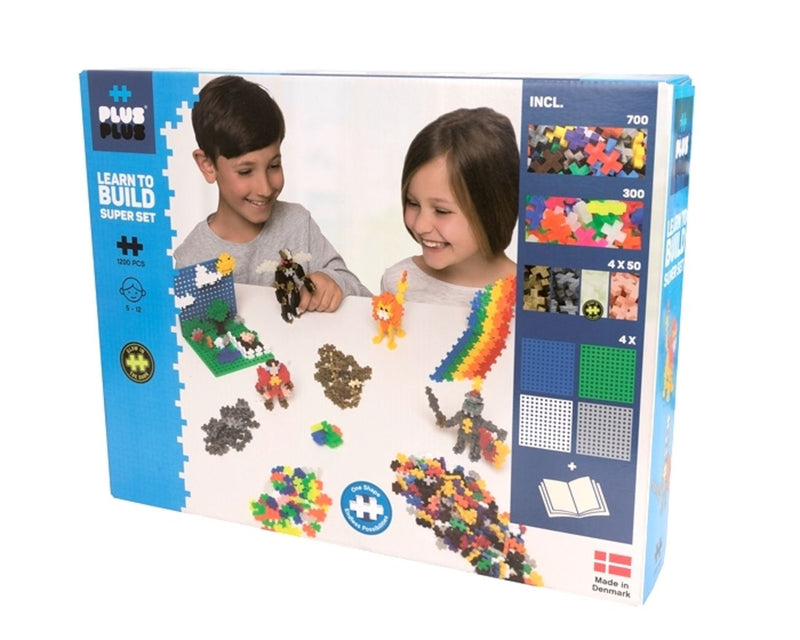 Front Of Box - Plus Plus 1200 Piece Learn to Build Super Set - Basic Colours - 3811