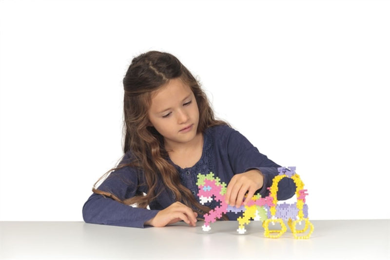 Girl Playing With Horse - Plus Plus 220 Piece 3in1 Fairy Tale Build Set - Pastel Colours - 3769