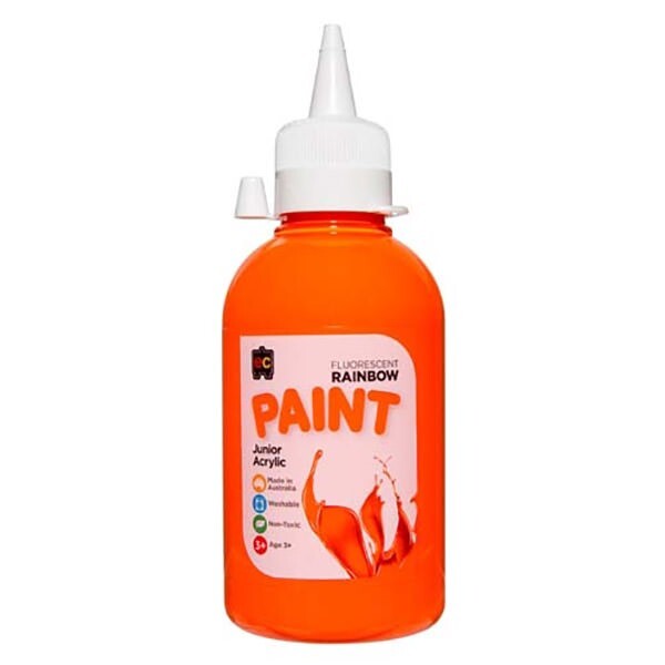 Fluoro Orange 250ml Fluoresent Junior Acrylic Rainbow Paint