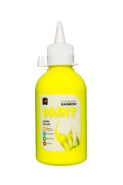 Fluro Yellow 250ml Fluoresent Junior Acrylic Rainbow Paint