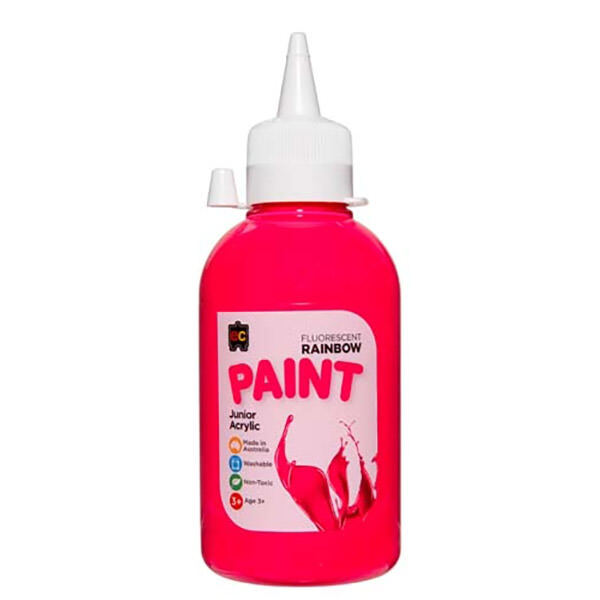 Fluro Pink 250ml Fluoresent Junior Acrylic Rainbow Paint